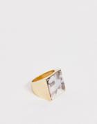 Designb Square Signet Ring With Stone Detail In Gold - Gold