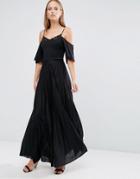 Asos Cold Shoulder Pleated Maxi Dress With Lace Detail - Black