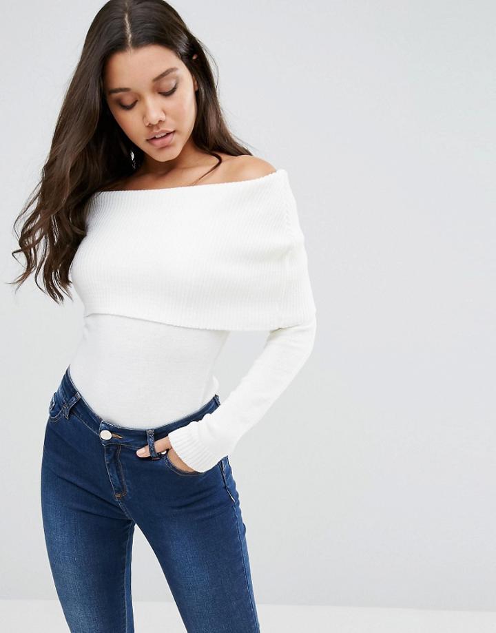Lipsy Off Shoulder Sweater - Cream