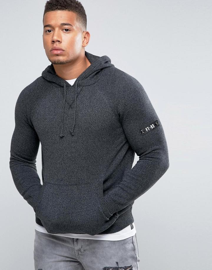 Firetrap Hooded Twisted Yarn Marl Sweater - Gray