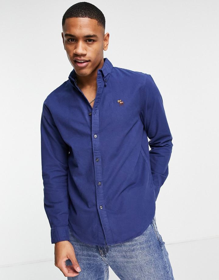 Abercrombie & Fitch 3d Icon Logo Oxford Shirt In Dark Ocean Blue