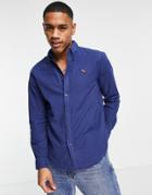 Abercrombie & Fitch 3d Icon Logo Oxford Shirt In Dark Ocean Blue