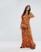 Mango Bold Floral Print Maxi Dress - Orange
