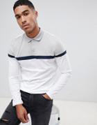 Asos Design Long Sleeve Polo Shirt With Cut And Sew Panels In White - White