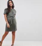 Asos Maternity Exclusive T-shirt Dress With Tie Front Detail - Green