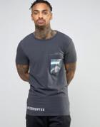 Asos Longline Muscle T-shirt With Photo Patches And Text Print - Gray