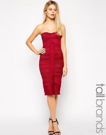 True Decadence Tall Bandeau Bandage Pencil Dress - Red