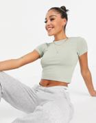 Night Addict Cropped Rib T-shirt In Sage-green