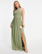 Tfnc Bridesmaid Pleated Maxi Dress In Dusky Green-grey