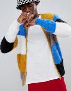 Asos Design Knitted Bomber Jacket In Hairy Color Blocked Yarn - Multi