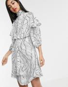 Asos White Linear Print Frill Dress - White