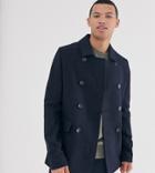 French Connection Tall Wool Blend Pea Coat-navy