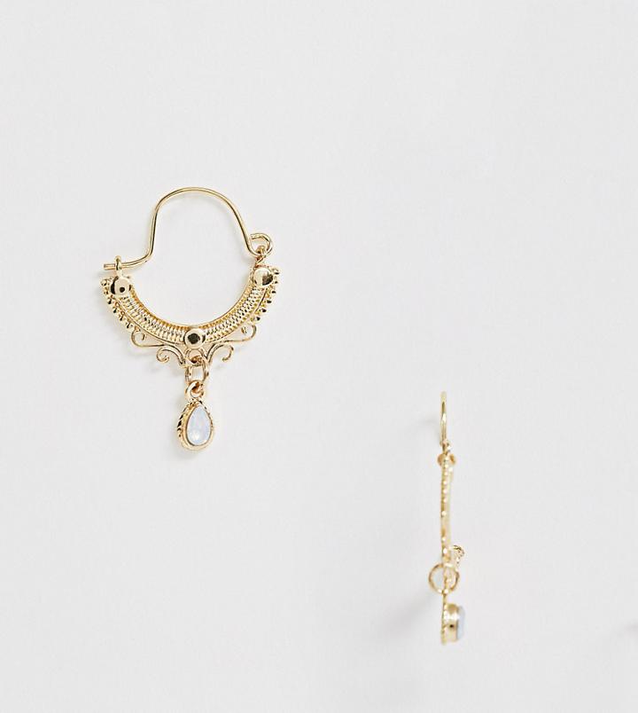 Reclaimed Vintage Inspired Hoop Earring With Drop Opal - Gold