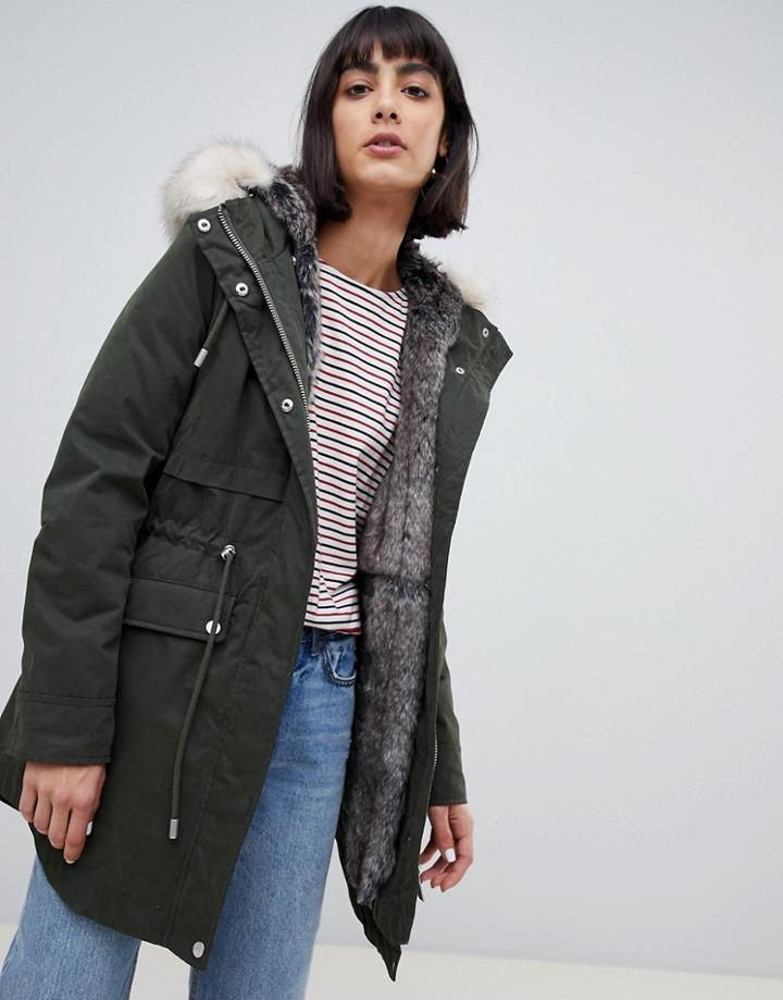 Parka London Caversham Faux Fur Lined Parka - Green