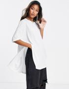 Asos Design Oversized Top With Side Split In Rib In White