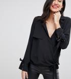 Asos Design Tall Clean Utility Wrap Top - Black