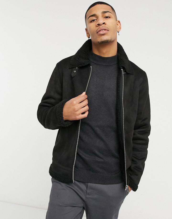 Barney's Originals Faux Suede Jacket With Zip Front In Black
