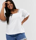 Asos Design Curve Square Neck Top With Lace Trim - White