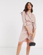 Y.a.s Satin Wrap Mini Dress In Pink-brown