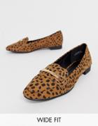 New Look Wide Fit Suedette Loafer In Animal Print - Stone