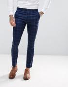 Harry Brown Skinny Fit Red Overcheck Suit Pants - Blue