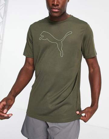 Puma Training Outline Logo T-shirt In Khaki-green