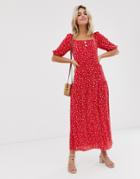 Asos Design Prairie Plisse Maxi Dress With Tiered Hem In Ditsy Print - Multi