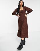 Qed London Soft Touch Ruched Front Midi Dress In Abstract Print-multi