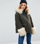 Asos Petite Parka With Faux Fur Collar And Cuff - Green