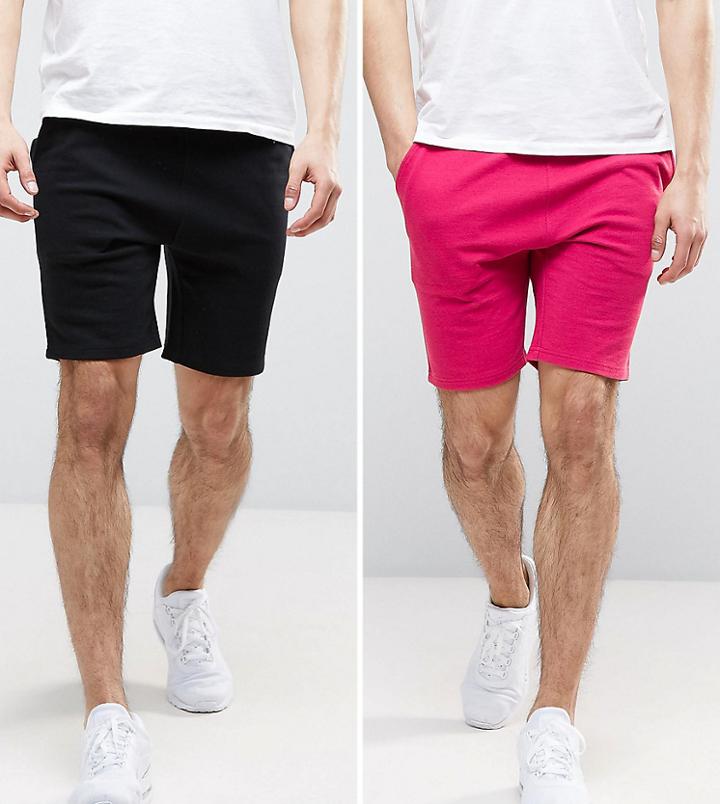 Asos Jersey Skinny Shorts 2 Pack Pink/black Save - Multi