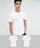 Asos 2 Pack Muscle Fit T-shirt In White With Crew Neck Save - White