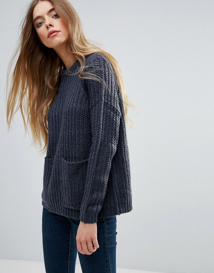 First & I Front Pocket Knitted Sweater - Blue
