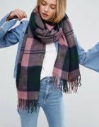 Asos Long Woven Scarf In Mauve Oversized Check With Tassels - Pink