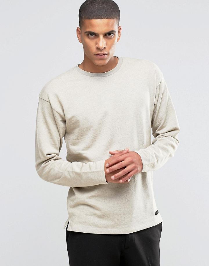 Adpt Jersey Crew Neck Sweatshirt With Open Hem - Beige