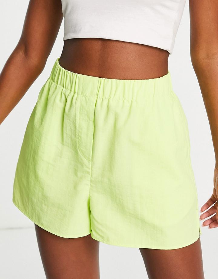 Topshop Relaxed Boxer Style Pull On Shorts In Lime-green