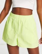 Topshop Relaxed Boxer Style Pull On Shorts In Lime-green