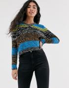 Noisy May Textured Color Block Knitted Sweater-blue