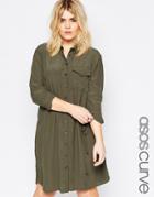 Asos Curve Shirt Dress With Pocket & Belt - Khaki