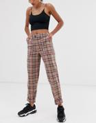Asos Design Casual Pants In Pink Check - Multi