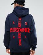 Hnr Ldn Oversized Cross Back Print Hoodie - Navy