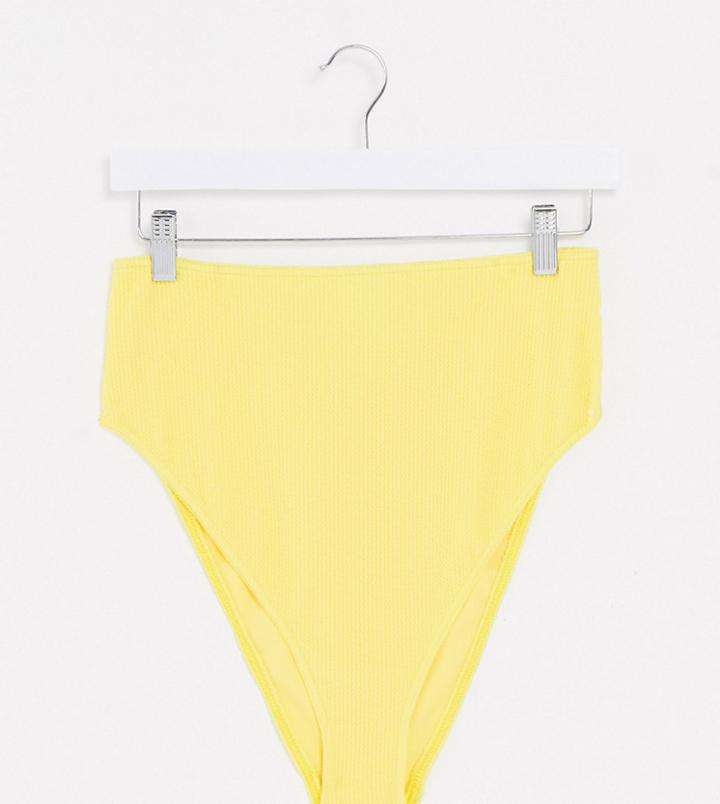 Asos Design Curve Crinkle High Waist Bikini Bottom In Yellow
