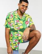 Asos Design Regular Fit Shirt With Revere Collar In 7 Up Print-green