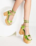 Topshop Wiley Ghillie Tie Heeled Clog In Green