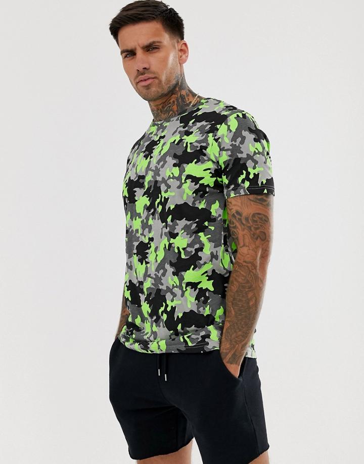 Brave Soul Neon Camo T-shirt - Green