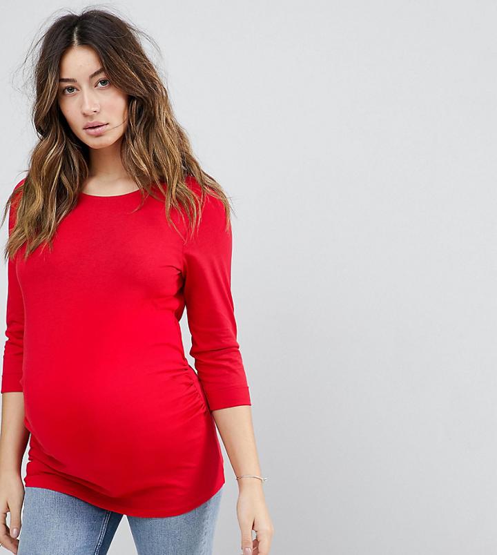 New Look Maternity 3/4 Sleeve Red Jersey Top - Red
