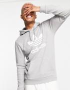 Adidas Originals Adicolor Large Trefoil Hoodie In Gray-grey