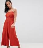 Asos Design Petite Pinny Jumpsuit In Crinkle - Red