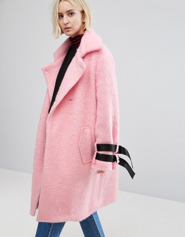 Stylenanda Overcoat With Strap Detail - Pink