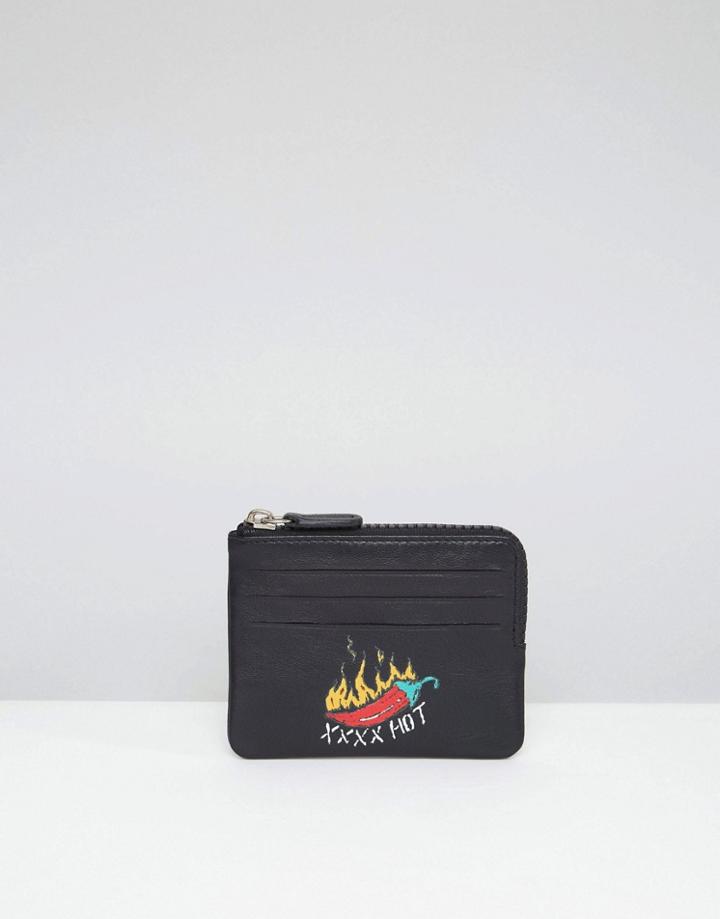 Asos Leather Zip Around Wallet With Chilli Print - Black