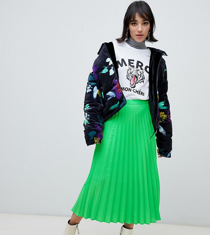 Stradivarius Pleat Skirt In Neon Green - Green